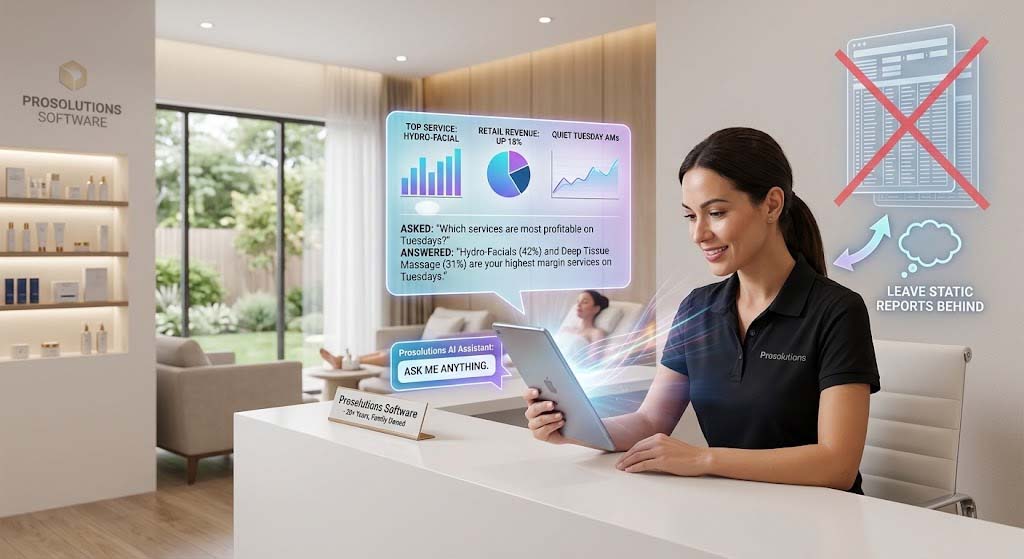 Spa Software AI displaying on front desk computer